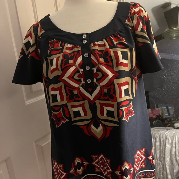 Michael Michael Kors Navy print silk top Medium - Picture 7 of 12